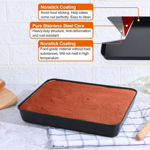 P&P CHEF 10.5 Inch Toaster Oven Pan with Lid, Nonstick Cake Lasagna Pan for Baking, Stainless Steel Core
