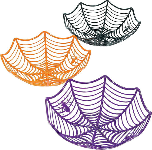 Fun Express Plastic Spider Web Halloween Candy Bowls - Set of 3 Pieces