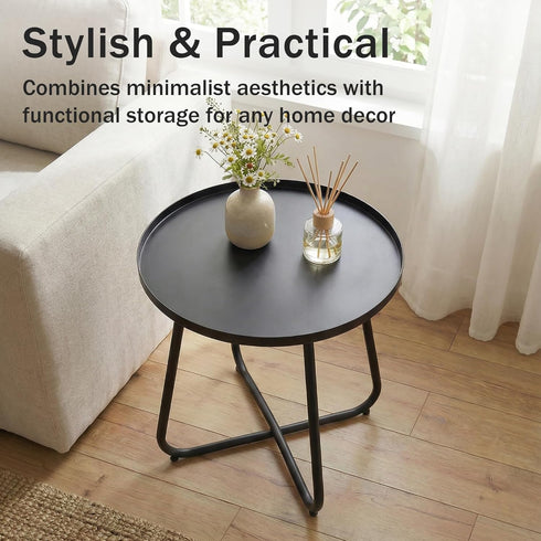 18" Outdoor Side Table, Indoor & Outdoor Round Patio Side Table, Small Metal Side Table for Porch, Balcony, Living