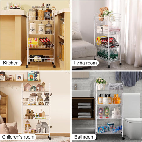 4-Tier PLKOW Metal Rolling Utility Cart, Multi-Functional Storage Cart for Office, Living Room, Kitchen, Bathroom
