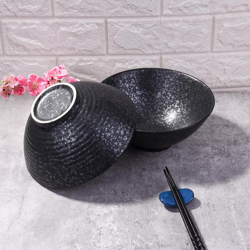 Japanese Ramen Bowls Set of 2, Large 8 Inch - Retro Ceramic Bowls for Dessert, Snack, Cereal, Soup, Noodle, Rice