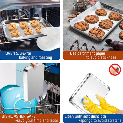 P&P CHEF Stainless Steel Toaster Oven Pan Set, 4-Pieces Mini Baking Pans, Rectangle 9 x 7 Inches