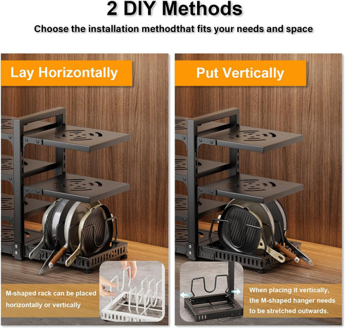 Heavy Duty 7-Tier Pots and Pans Organizer Rack for Kitchen Cabinet Storage, Adjustable Under Cabinet (Black)