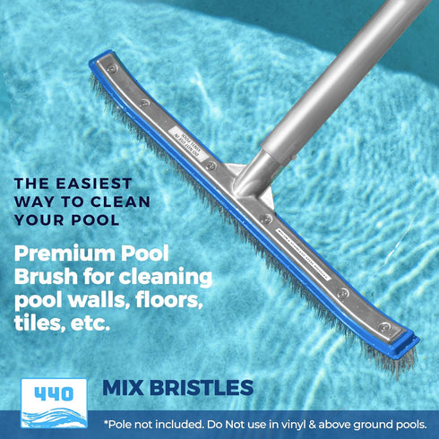 440 18-Inch Combo Nylon and Stainless Steel Pool Brush - Heavy Duty Pool Brush Head for Cleaning Inground Pool Tiles