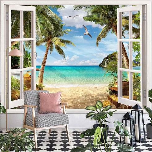 Leeisysme Beach Landscape Tapestry: Tropic Ocean Sea Island Palm Tree Seaside Tapestries for Living Room Summer Wall