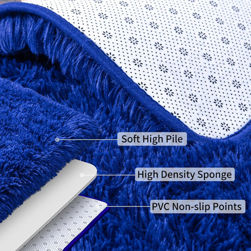 Soft Runner Rugs for Bedroom Hallways - 2x6 Royal Blue Fluffy Shag Throw Area Rug Non-Slip for Bedside Dorm Living Room