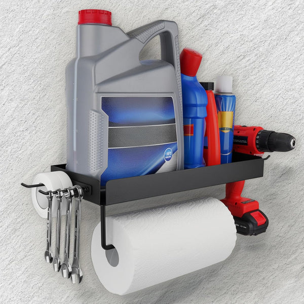 Tongyuyan Garage Paper Towel Holder with Shelf & 2 Detachable Hooks - Wall