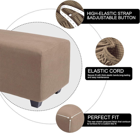 PiccoCasa High Stretch Ottoman Cover with Elastic Bottom, Soft Slipcover Jacquard Fabric Small Checks Rectangle Storage