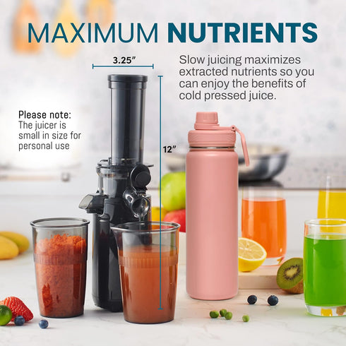 Elite Gourmet Masticating Juicer Machines - 12-inch Cold Press Juicer for Vegetables and Fruits, Easy to Clean