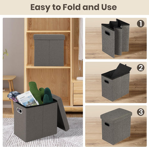 16.5x16.5x10.6in COSYLAND Ottoman with Storage Collapsible Fabric - Footrest Foot Stool for Room, Slim Tall Folding
