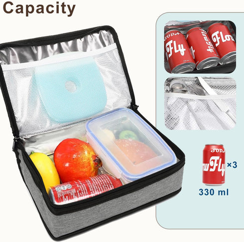 FlowFly Mini Cooler Lunch Box, Portable Soft Bag Thermal Meal Tote Kit with Handle, Heather Grey