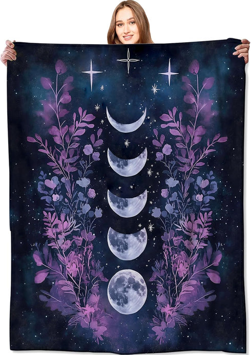 Dark Moon Phases Blanket Celestial Witchy Gothic Throw Blankets,Gifts for Kids Woman