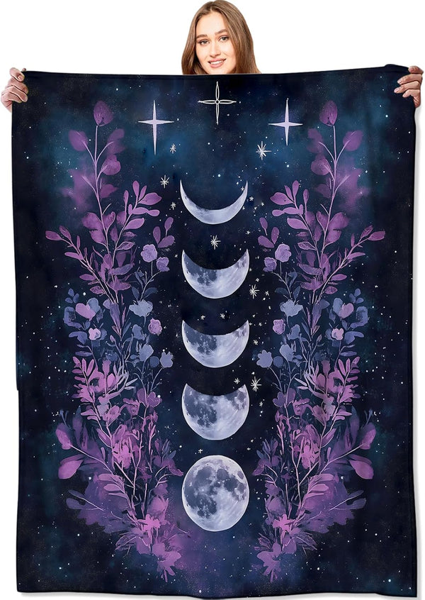 Dark Moon Phases Blanket Celestial Witchy Gothic Throw Blankets,Gifts for Kids Woman