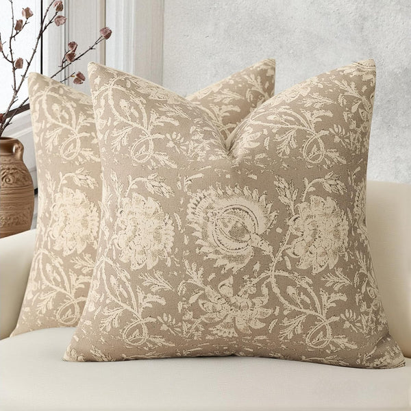 DKwizme Vintage Floral Print Throw Pillow Covers 26x26 Set of 2 Neutral Modern