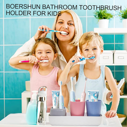 Toothbrush Holder and Toothpaste Holder for Bathroom Vanity, Kids Bathroom Decor with Cups, Electric Toothbrush Holder