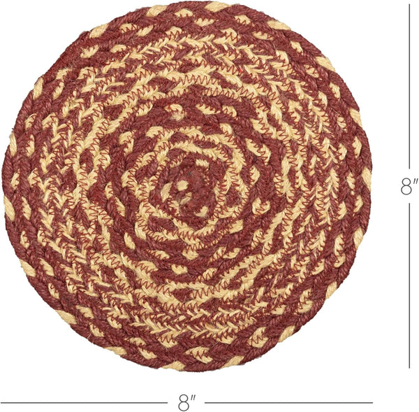 VHC Brands Classic Country Primitive Tabletop & Kitchen Jute Trivet, Burgundy Natural Tan, 8"