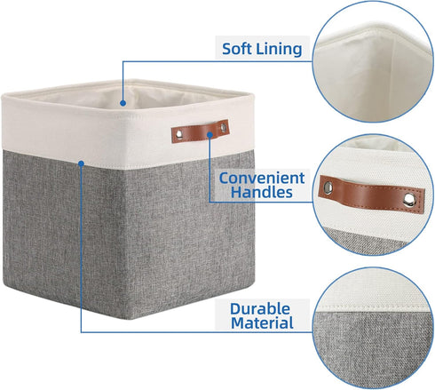 Temary 13 Inch Fabric Storage Cubes Baskets, Large Baskets with PU Leather Handle for Toys, Books, Blankets