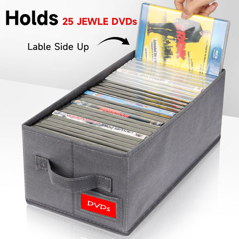 Upgrades DVD Storage Box - Perfect DVD Case Storage Solution, Stackable DVD Organizer with Lid, 2Pack DVD Holder 15.75 x 8.1 x 6.1 inches - Holds 50 DVDs - Grey by NUSWOR