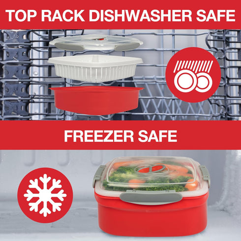 Microwave Cookware Steamer, 3 Piece Microwave Cooker with Food Container, Removable Strainer, BPA Free, 1.3 Liters