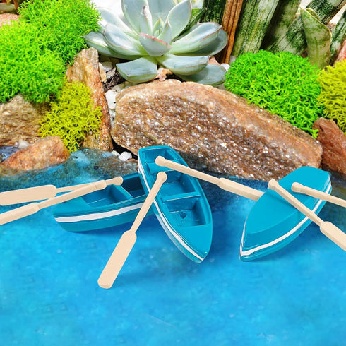 MHYGKTXRA 8 Sets Mini Rowboat Mini Resin Tiny Boat with Oars for Fairy Garden Accessories