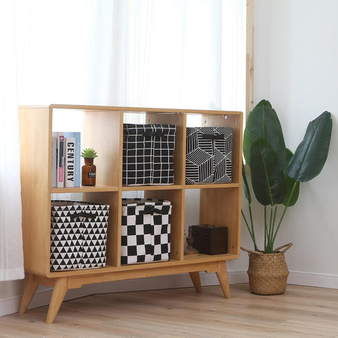 Sea Team Foldable Large Square Black and White Geometric Storage Bins, 100% Natural Linen & Cotton, Set of 4