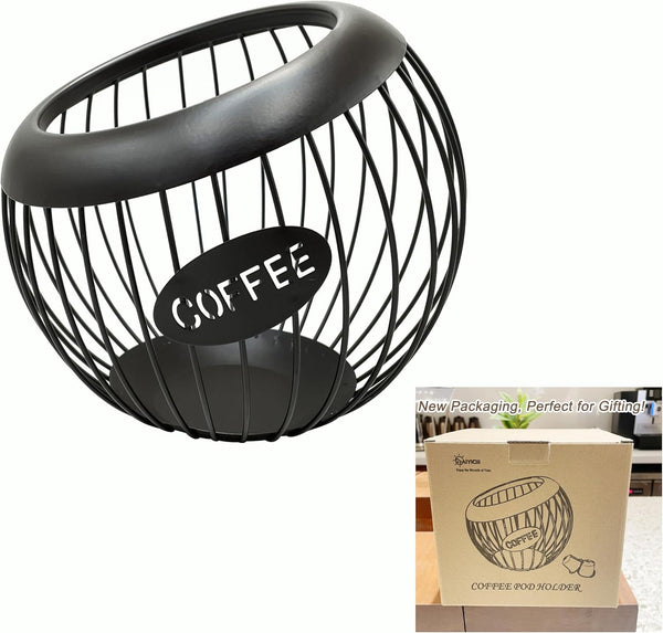 Coffee Pod Holder, Large Capacity K Cup Holders for Counter, Metal Coffee Pods Storage for Keurig & Nespresso (Black)