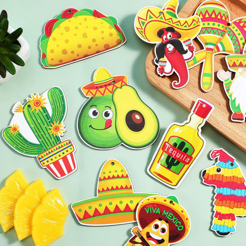 Blulu 24 Pieces Wooden Mexican Ornaments, Christmas Tree Decor for Taco, Cinco De Mayo, Piñata Sign