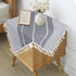 24 24 Inch, Small Square Tablecloth x Cotton Linen Boho Gray Nightstand Cover with Tassels, Rustic Farmhouse Grey End