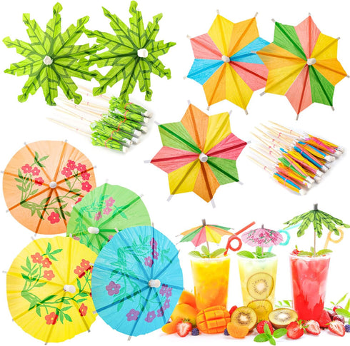 Drink Umbrellas Cocktail Picks, 152 Pcs Hawaiian Cocktail Umbrellas for Tiki Bars, Fruit Plates, Birthday Parties
