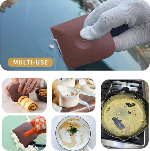 Pan Scrapers Dish Scraper Tool Set, 3 Pack Food Scraper for Cleaning Grease, Cast Iron Cleaner (Brown)
