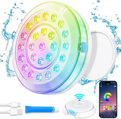 Homly Rechargeable Submersible Pool Lights with Wireless APP Control, Waterproof Underwater Smart