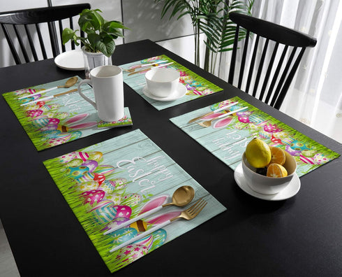 Artwork Store Easter Placemats Set of 6, Cotton Linen Heat Resistant Table Mats for Holiday Dining Decor