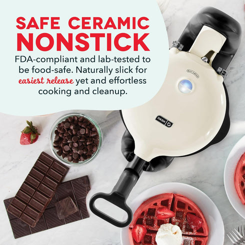 DASH Flip Belgian Waffle Maker with Ceramic Coating for 1" Thick Waffles – Cream