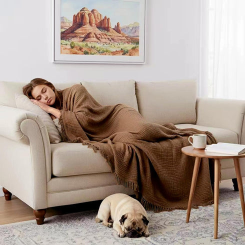 KyraHome 100% 90x90 Cotton Throw Blankets, Queen, Organic Cotton Muslin Blanket, Plant Dyed, Breathable Lightweight