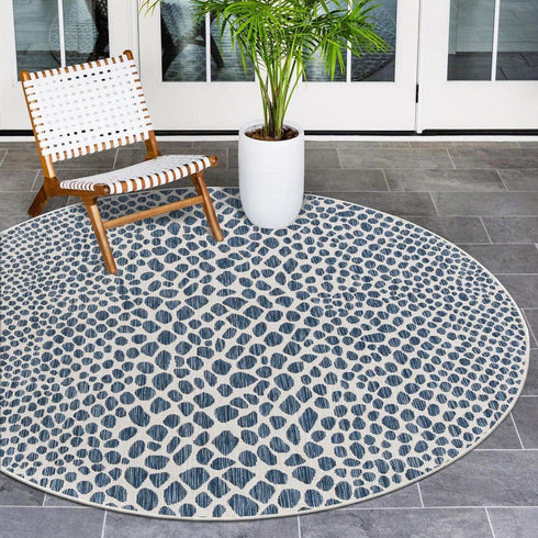 Unique Loom Outdoor Collection Area Rug - Cape Town, 3' 1" Round, Blue/Olive