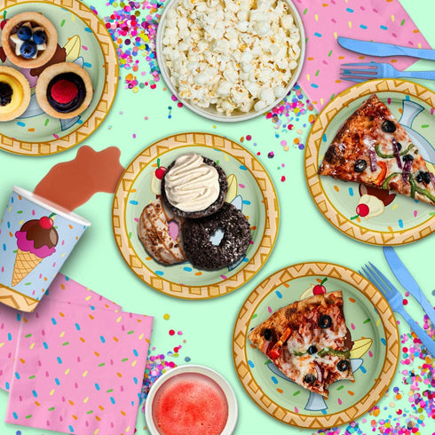 Ice Cream Shop Birthday Party Supplies – Decorations, Tableware Set for 16 Includes Plates, Napkins, and Cups