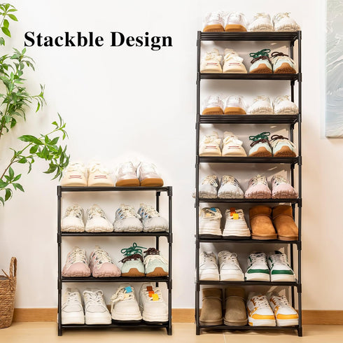 OLYREO Closet 4 Closet Stackable Small Shoe Rack for Tier, Sturdy Shoe Rack Organizer for Front Door Entrance