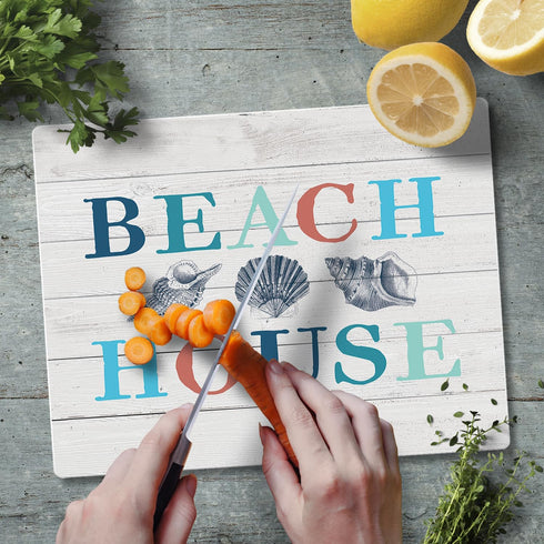 CounterArt Beach House 3mm Heat Tolerant Tempered Glass Cutting Board 10” x 8” - Manufactured in the USA