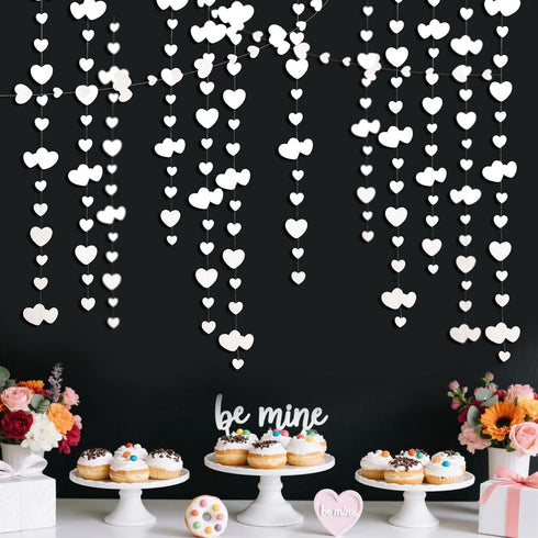 52Ft Valentines Day Party Decorations - White Heart Garland and Love Heart Hanging Paper Streamer Banner