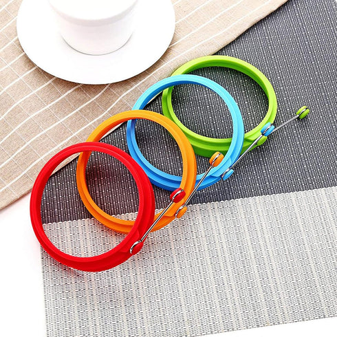 YOLCAR Rings(4 Pack, 4 Inches) Food Grade Silicone Egg Rings, Multicolor, Egg Ring Molds for Cooking, Fried Egg