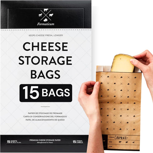Formaticum - 15-Pack Cheese Storage Bags - 6.25 x 11 Wax Paper