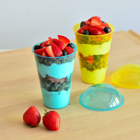 7 Sets 12 Youngever Reusable Plastic Yogurt Cups with Dome Lids, Spill and Leak Proof, Large Ounce