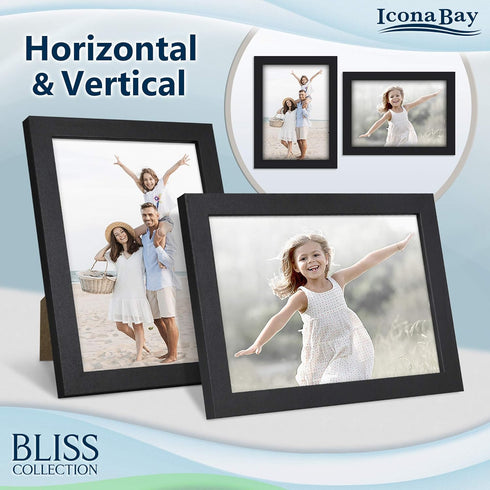 Icona Bay 4x6 Picture Frames (Black, 5 Pack), Modern Style Wood Composite Frames for Table Top or Wall Mount