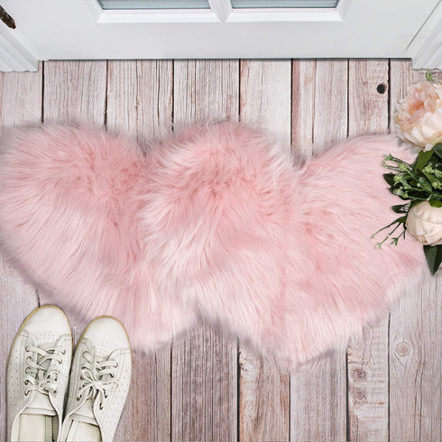 2 12 16 Inch(Pink) Mudder Pcs Faux Fur Rug, Heart Shaped Rugs, Fluffy Decorative Mat for Room Home Chair Side, Desk