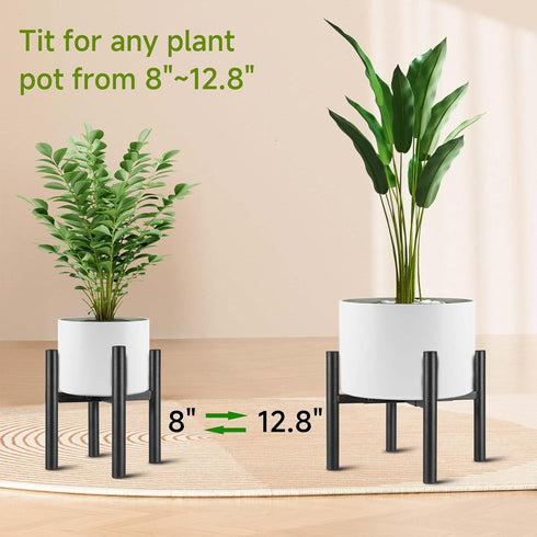 2PCS 8-13 Inch NSYOOMH Adjustable Metal Plant Stand Black, Fits Heavy Duty Flower Pots Holder - Floor Single Plant