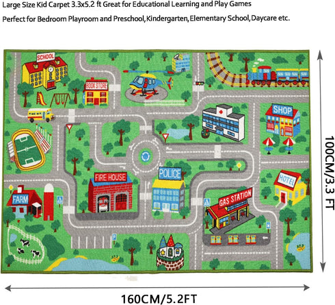 5.2x3.3 Yincimar Kids Play Rug for Playroom ft Town City Road Map Car Mat Play Mat Educational Learning Carpet Area Rug