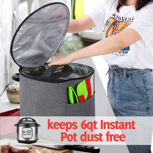 Luxja Gray Dust Cover with Zipper Closure for 6 Quart Instant Pot, Enclosed Bottom, Medium with Accessories Pockets