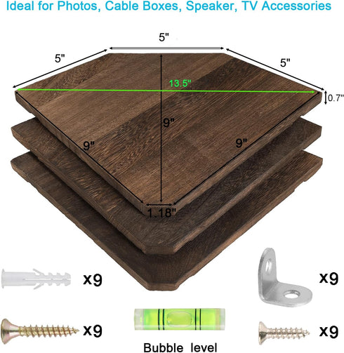 Set 2, (Brown-10 inch) Joiishom Wood Corner Wall Shelves of Solid Wood Corner Floating Shelves for Wall, Round End Wall