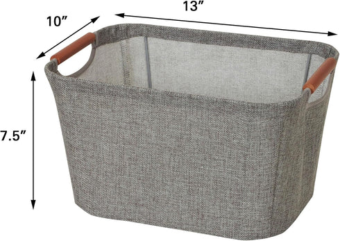 Household Essentials 623 Small Tapered Soft-Side Storage Bin, Gray with Wood Handles