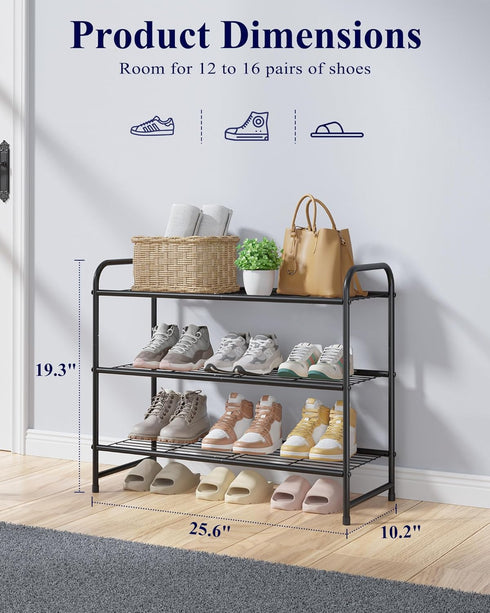 Closet Closet 25.6" 3 Kitsure Shoe Rack - Stainless Steel Shoe Organizer, Sturdy Shoe Rack for and Front Door Entrance